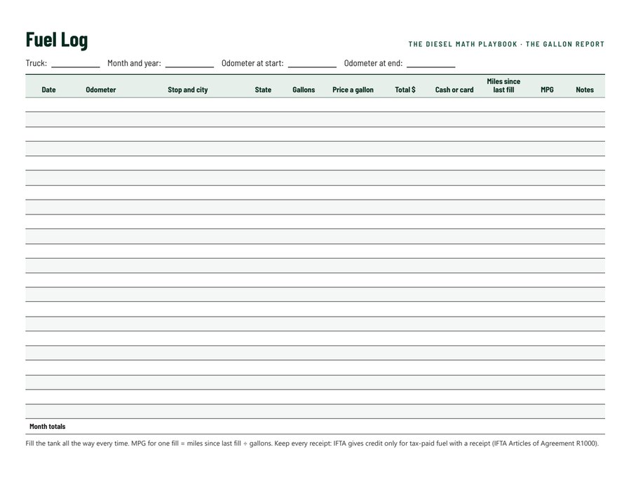 Fuel log page